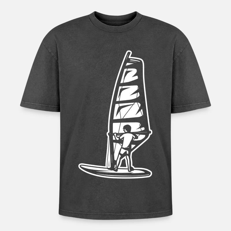 Windsurfer Boy - Oversized Unisex Premium Acid-Washed T-Shirt - acid washed black