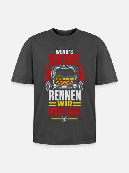 Feuerwehr - Oversized Unisex Premium Acid-Washed T-Shirt - Schwarz Acid Wash
