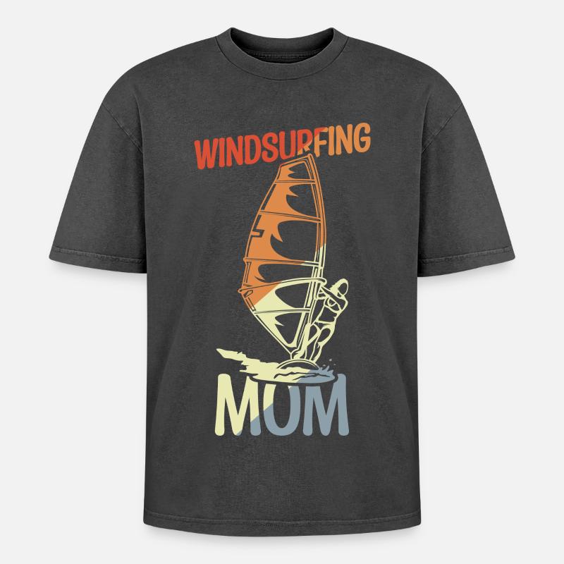 Mama Windsurfer - Oversized Unisex Premium Acid-Washed T-Shirt - Schwarz Acid Wash