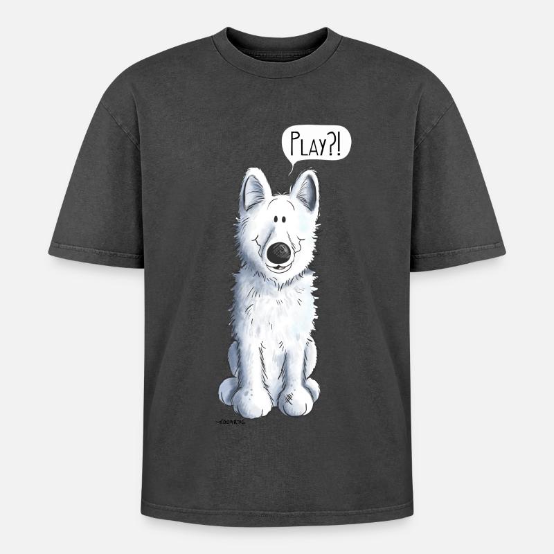 Schweizer Schäferhund Play - Oversized Unisex Premium Acid-Washed T-Shirt - Schwarz Acid Wash