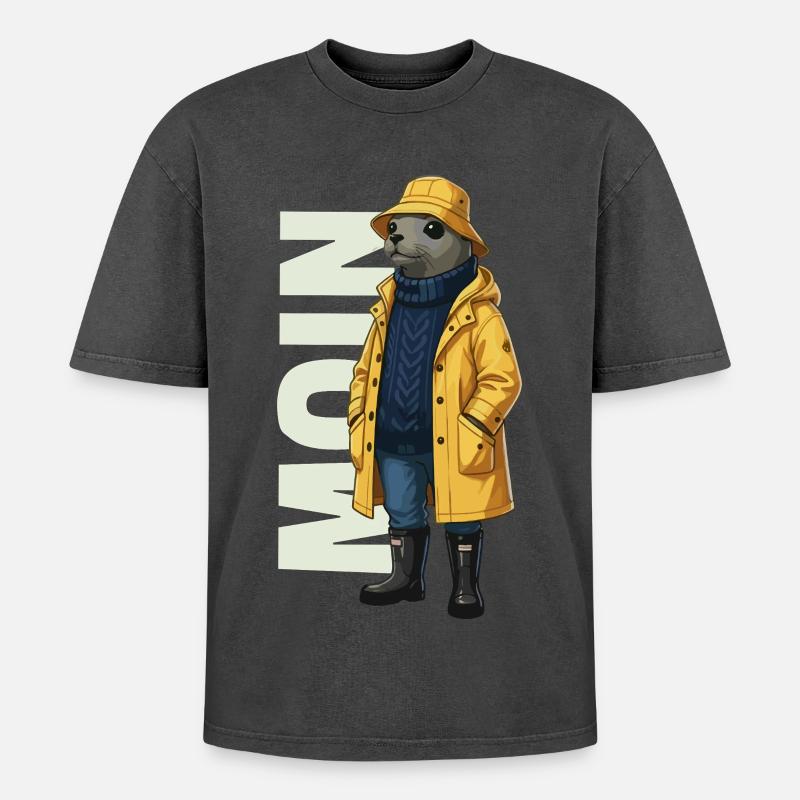 Seal Moin – Conception d’imperméable - T-shirt Premium unisexe oversize acid-washed - noir délavé acide