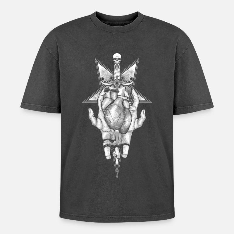 Aching Heart - Schwarze Version - Oversized Unisex Premium Acid-Washed T-Shirt - Schwarz Acid Wash