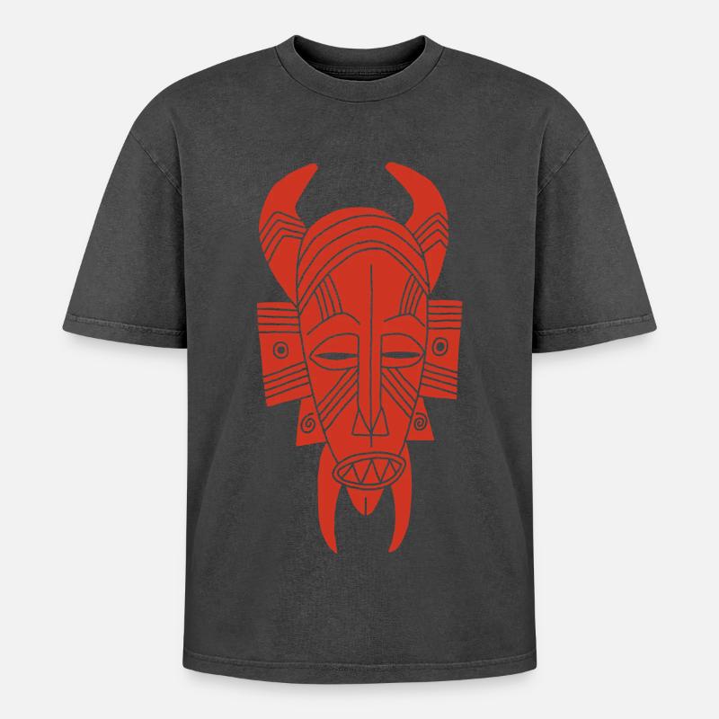 Afrikanischer Roter Dämon - Oversized Unisex Premium Acid-Washed T-Shirt - Schwarz Acid Wash