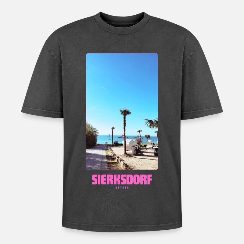SIERKSDORF _ Strand - Oversized Unisex Premium Acid-Washed T-Shirt - Schwarz Acid Wash