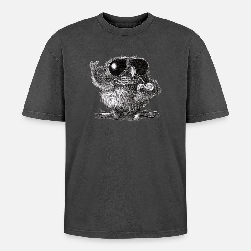 Coole Eule - Oversized Unisex Premium Acid-Washed T-Shirt - Schwarz Acid Wash