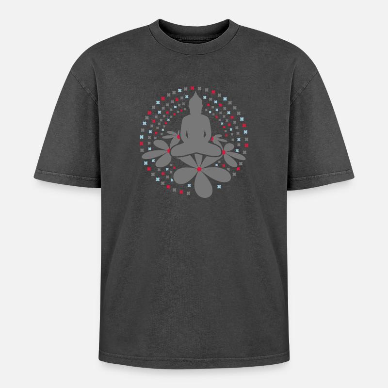 Mandala Bouddha - T-shirt Premium unisexe oversize acid-washed - noir délavé acide