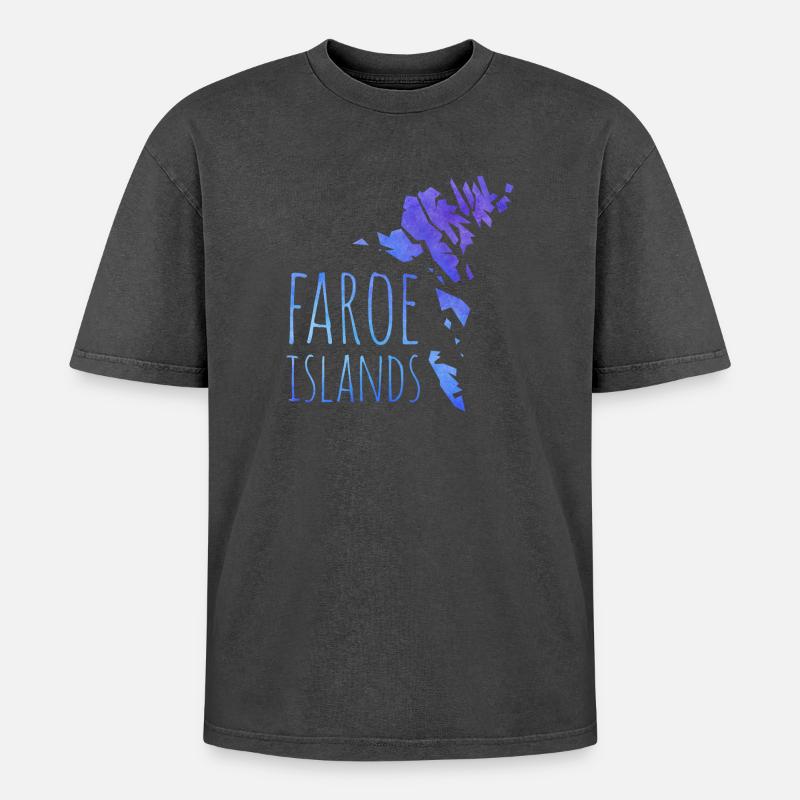 faroe - Oversized Unisex Premium Acid-Washed T-Shirt - Schwarz Acid Wash