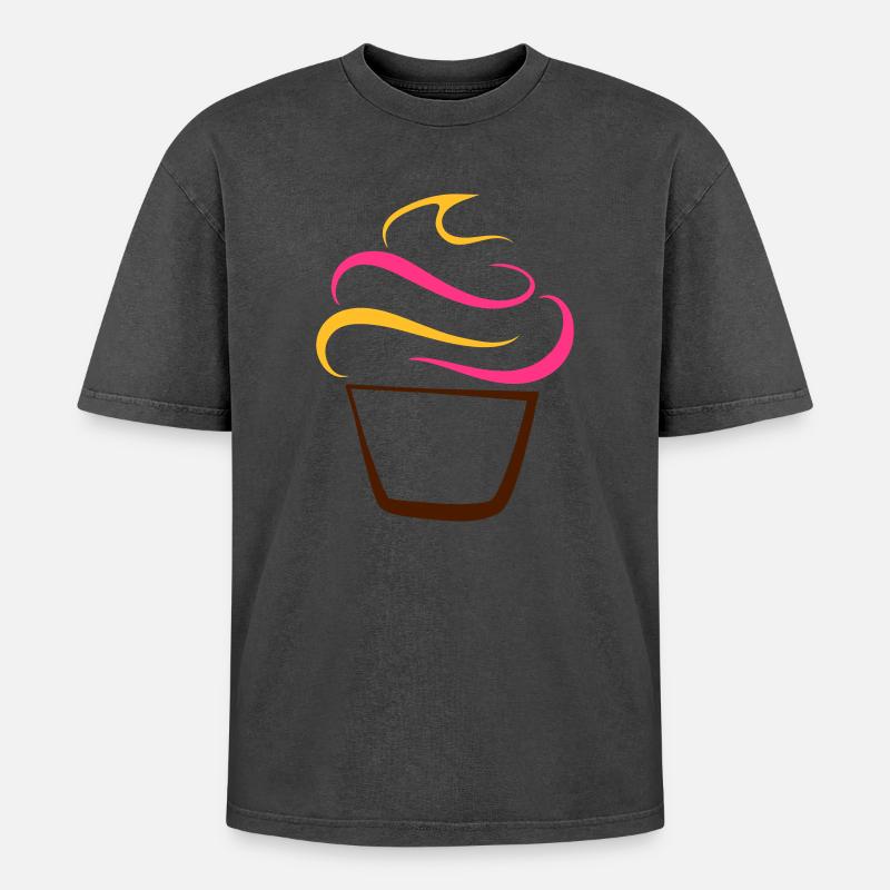 Cupcake pen drawing - Oversized Unisex Premium Acid-Washed T-Shirt - acid washed black