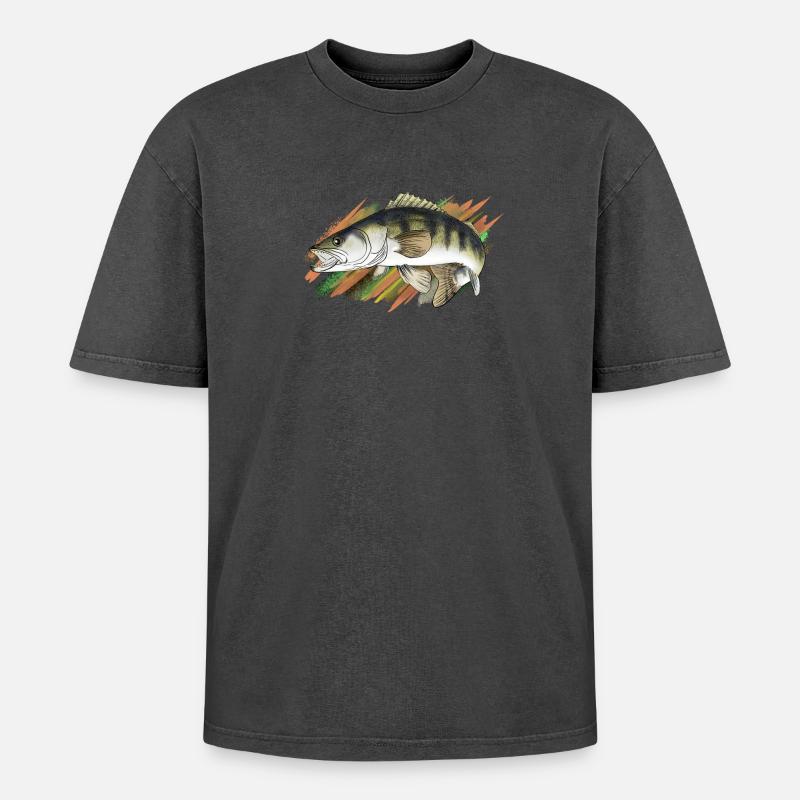 pike-perch - Oversized Unisex Premium Acid-Washed T-Shirt - acid washed black
