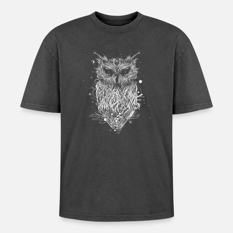 mysteriöse Eule - Oversized Unisex Premium Acid-Washed T-Shirt - Schwarz Acid Wash