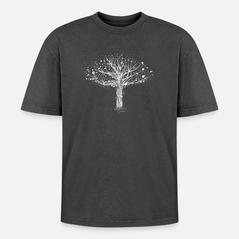A white tree - Oversized Unisex Premium Acid-Washed T-Shirt - acid washed black