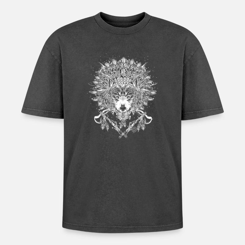 Chef loup avec couvre-chef - T-shirt Premium unisexe oversize acid-washed - noir délavé acide