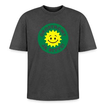 green electricity yes please, nuclear power no - Oversized Unisex Premium Acid-Washed T-Shirt - acid washed black - Front - AI Model Female 172 light (172cm) & AI Model Male 185 light (185cm)