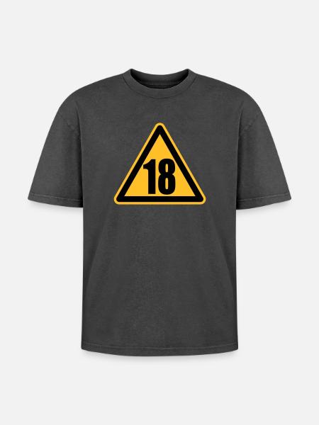 Warning 18 | Achtung 18 - Oversized Unisex Premium Acid-Washed T-Shirt - acid washed black