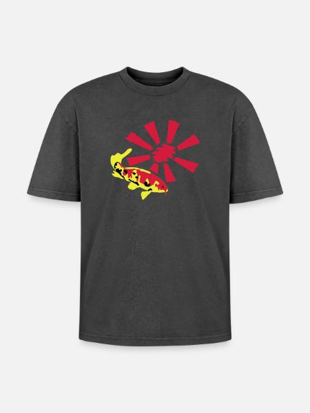 Koi Carp - Oversized Unisex Premium Acid-Washed T-Shirt - acid washed black