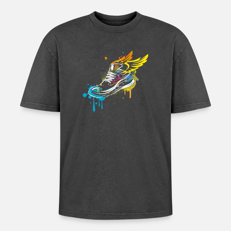 Sneaker graffiti with wings - Oversized Unisex Premium Acid-Washed T-Shirt - acid washed black