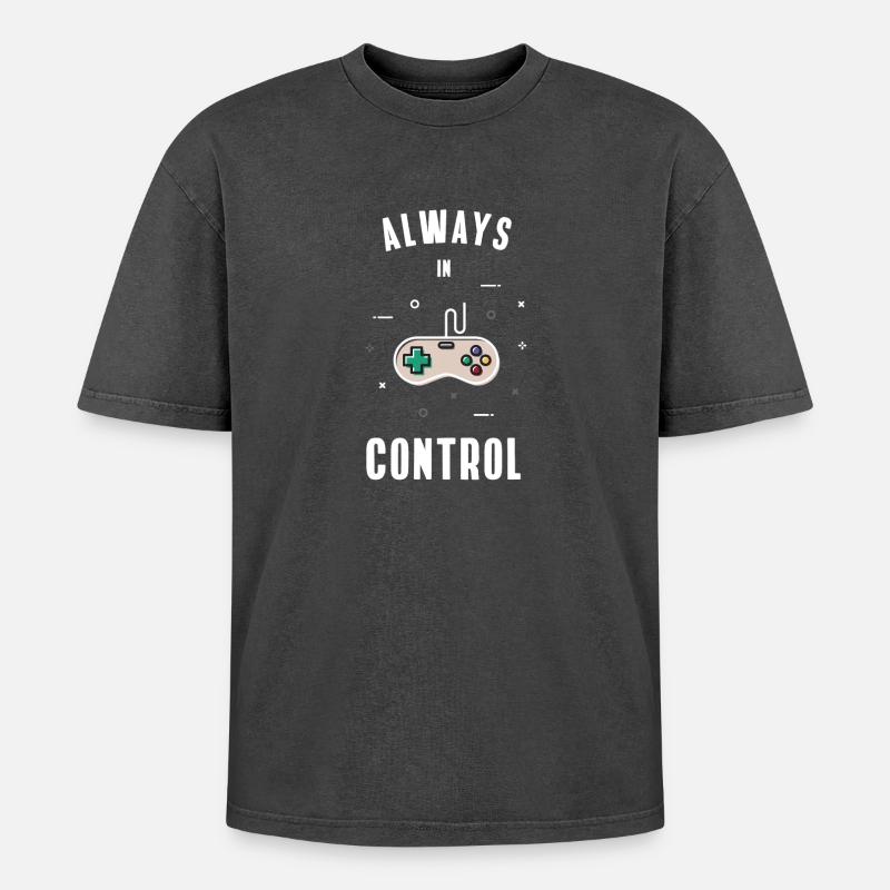 controller game rétro ordinateur play pc nerd gaming - T-shirt Premium unisexe oversize acid-washed - noir délavé acide