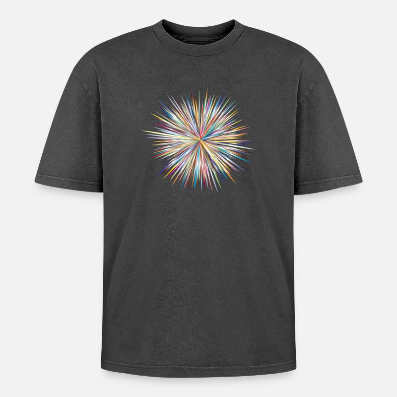 Abstract Explosion - Oversized Unisex Premium Acid-Washed T-Shirt - Schwarz Acid Wash