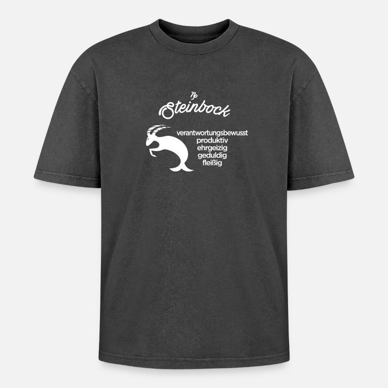 Sternzeichen Steinbock - Oversized Unisex Premium Acid-Washed T-Shirt - Schwarz Acid Wash
