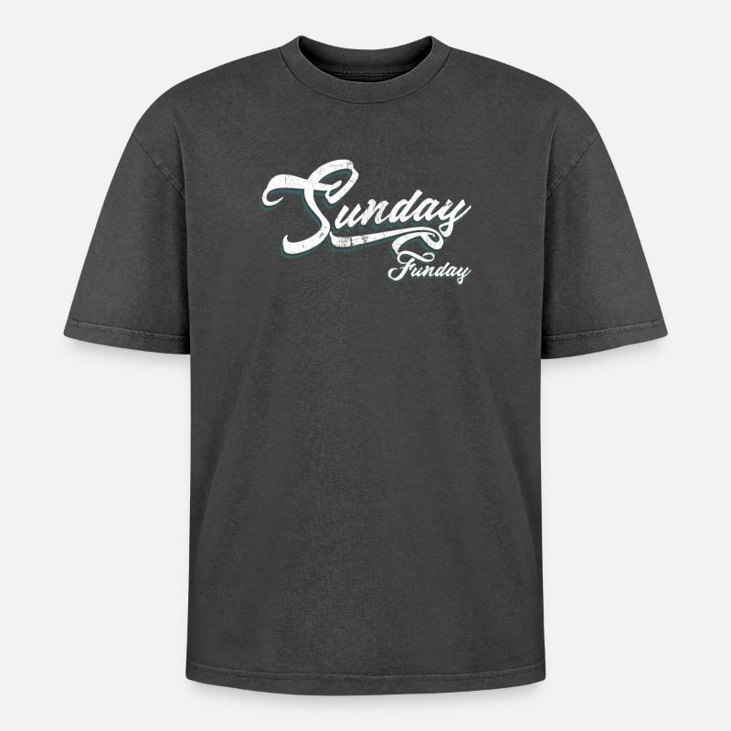 Sunday Funday Script Neon - Oversized Unisex Premium Acid-Washed T-Shirt - acid washed black