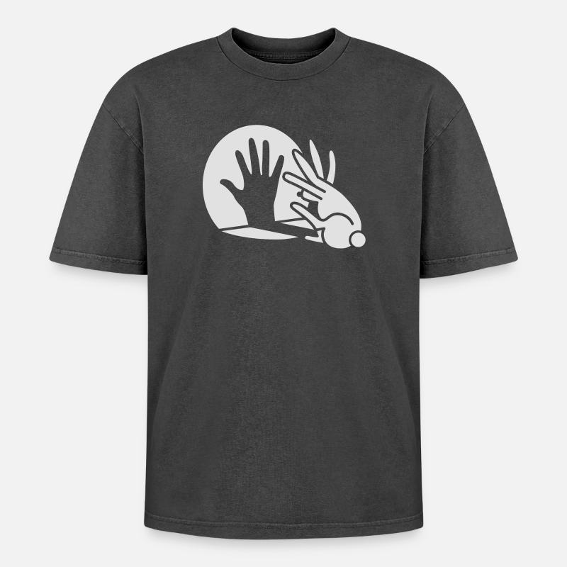 Rabbit Hand Shadows Glow in the dark - Oversized Unisex Premium Acid-Washed T-Shirt - acid washed black