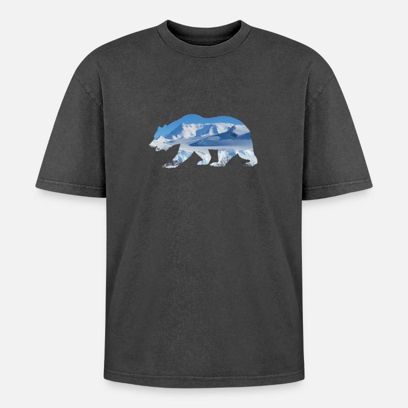 Eisbär - Oversized Unisex Premium Acid-Washed T-Shirt - Schwarz Acid Wash