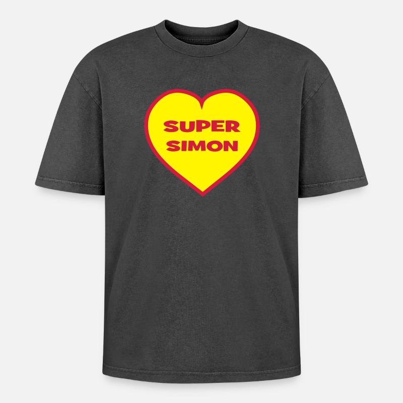Super-Simon - Oversized Unisex Premium Acid-Washed T-Shirt - Schwarz Acid Wash