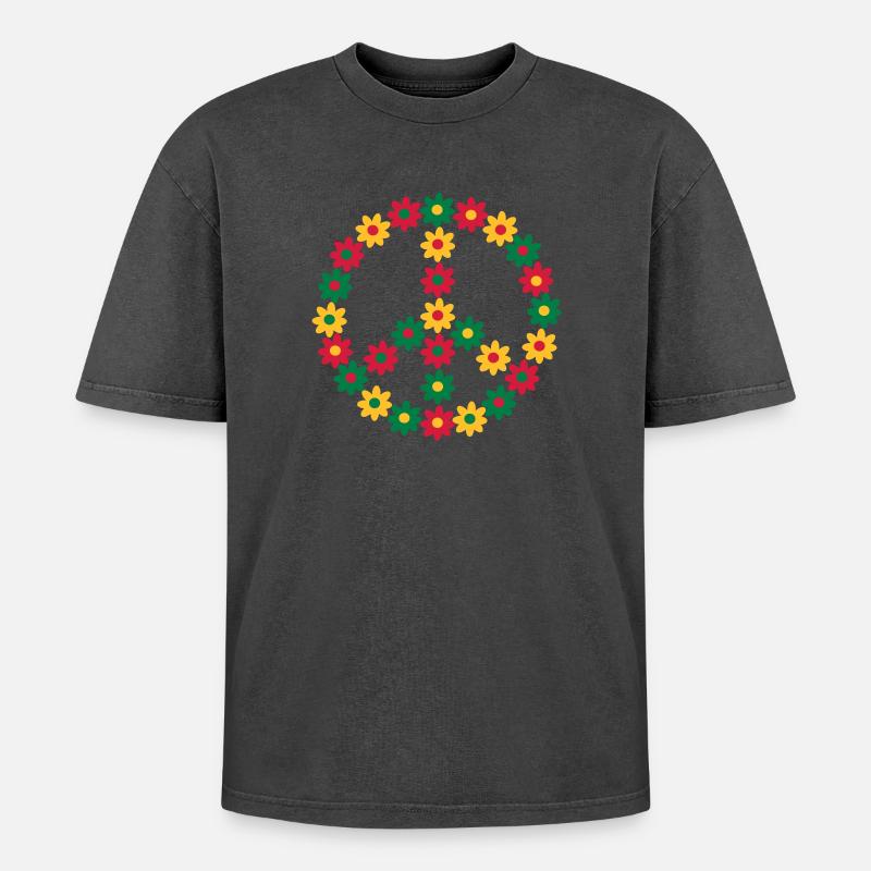 Rasta Friedenszeichen - Oversized Unisex Premium Acid-Washed T-Shirt - Schwarz Acid Wash