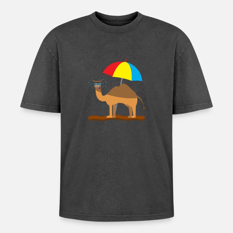 Kindershirt Kamel Kindermotiv schwitzendes Kamel - Oversized Unisex Premium Acid-Washed T-Shirt - Schwarz Acid Wash