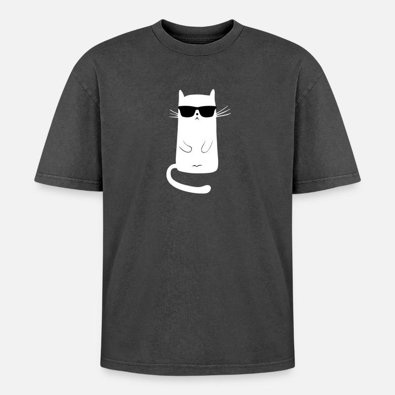 katze cool | keep calm - Oversized Unisex Premium Acid-Washed T-Shirt - Schwarz Acid Wash