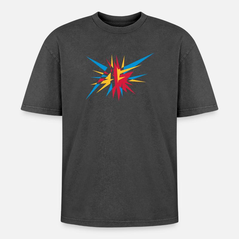 Explosion and rays - Oversized Unisex Premium Acid-Washed T-Shirt - acid washed black
