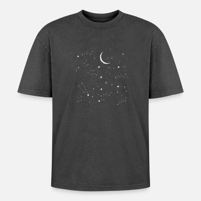 Lunar Night Constellation Pattern - Oversized Unisex Premium Acid-Washed T-Shirt - acid washed black