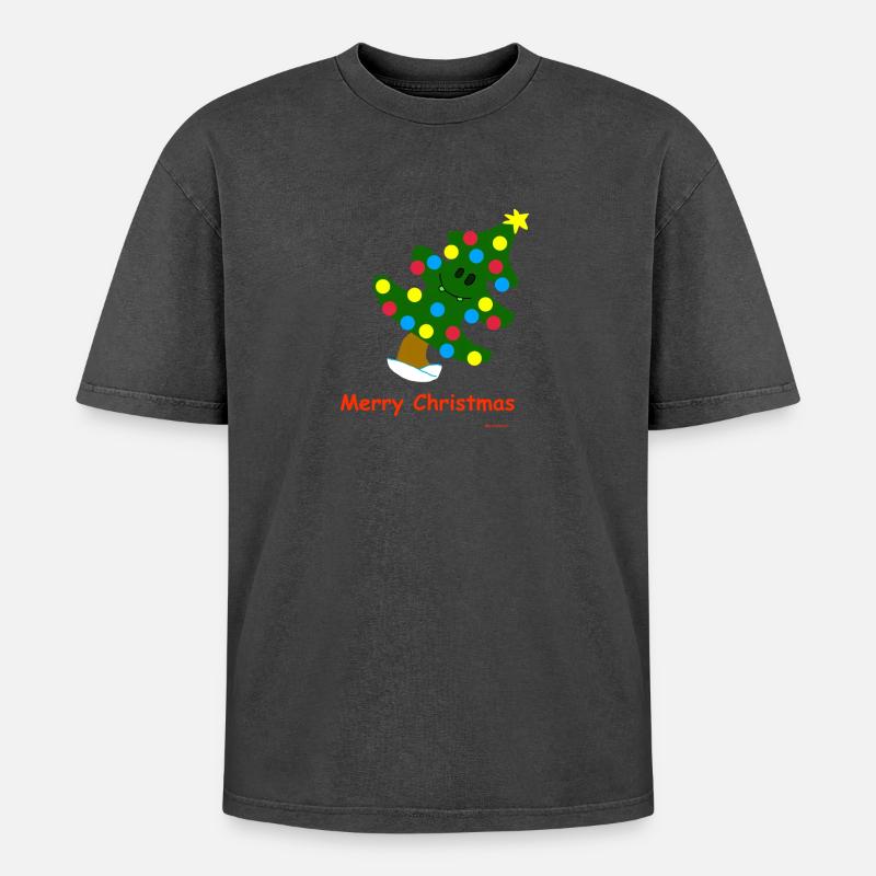 Weihnachtsbaum / Christmas Tree - Oversized Unisex Premium Acid-Washed T-Shirt - Schwarz Acid Wash