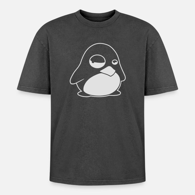 TUX Pinguin, LINUX - T-shirt Premium unisexe oversize acid-washed - noir délavé acide