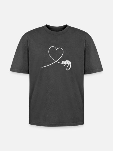 Chameleon Reptile Terrarium Pet Gift - Oversized Unisex Premium Acid-Washed T-Shirt - acid washed black