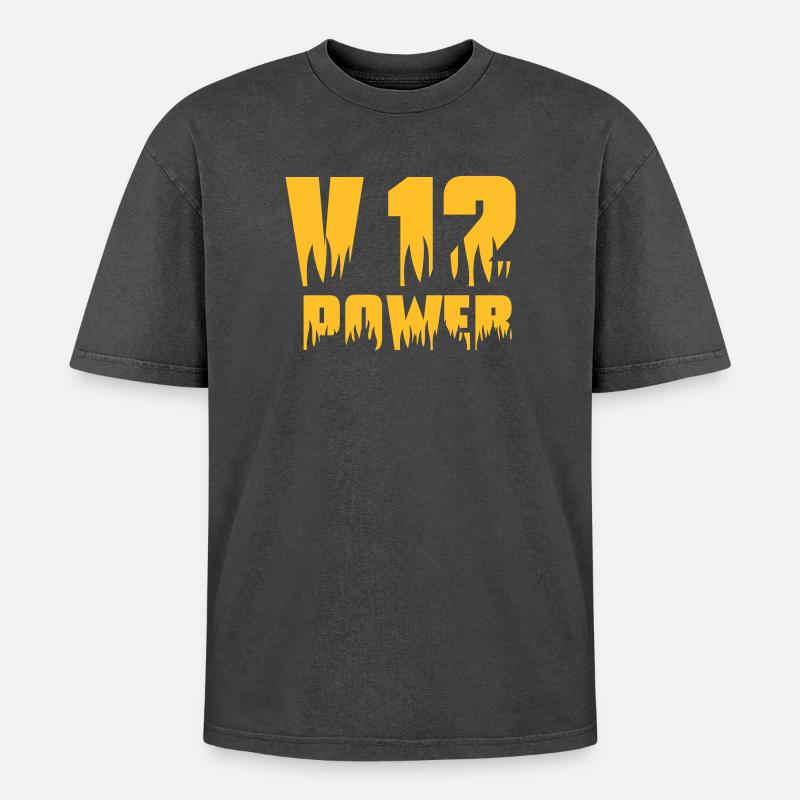 V12 POWER - Oversized Unisex Premium Acid-Washed T-Shirt - Schwarz Acid Wash
