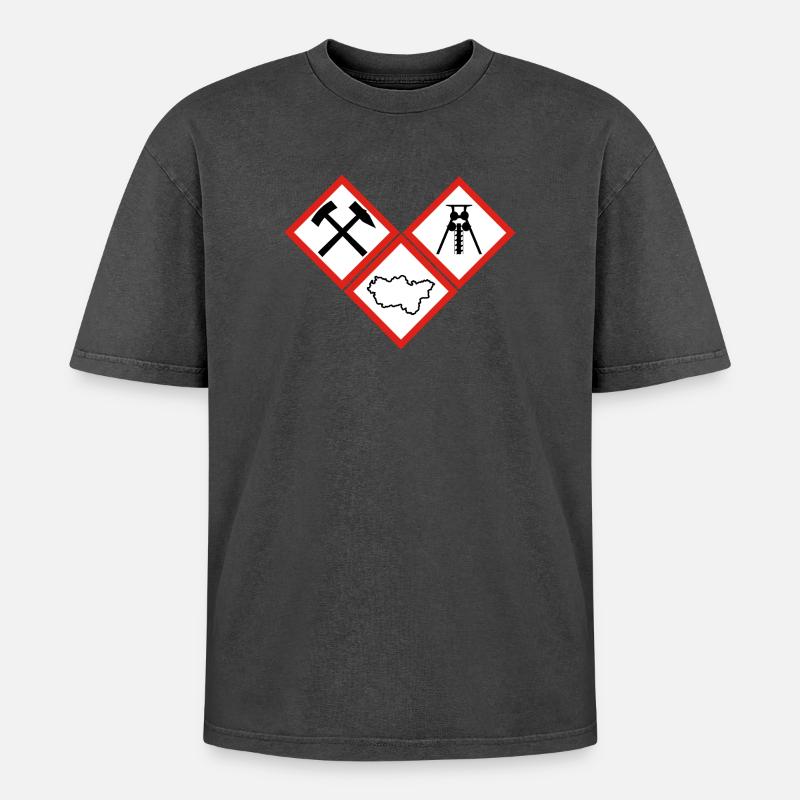 DANGER RUHRPOTT - Oversized Unisex Premium Acid-Washed T-Shirt - acid washed black