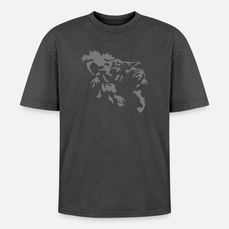 Löwe - Oversized Unisex Premium Acid-Washed T-Shirt - Schwarz Acid Wash