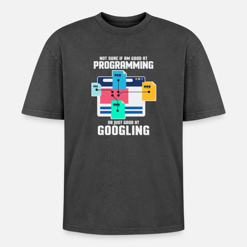 Programmierer Programmieren IT Computer Geschenk - Oversized Unisex Premium Acid-Washed T-Shirt - Schwarz Acid Wash