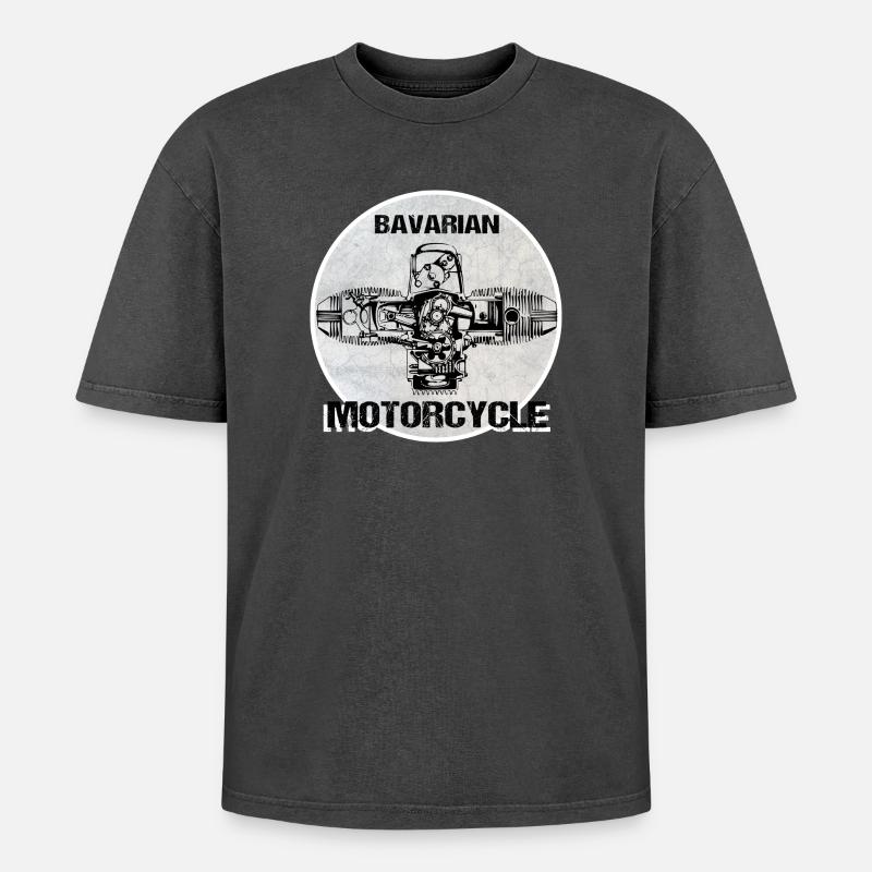 Bavarian Motorcycle Boxermotor - Oversized Unisex Premium Acid-Washed T-Shirt - Schwarz Acid Wash