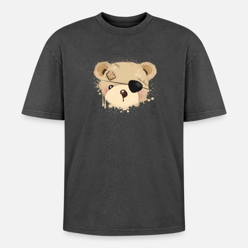 Teddy with eye patch - Oversized Unisex Premium Acid-Washed T-Shirt - acid washed black