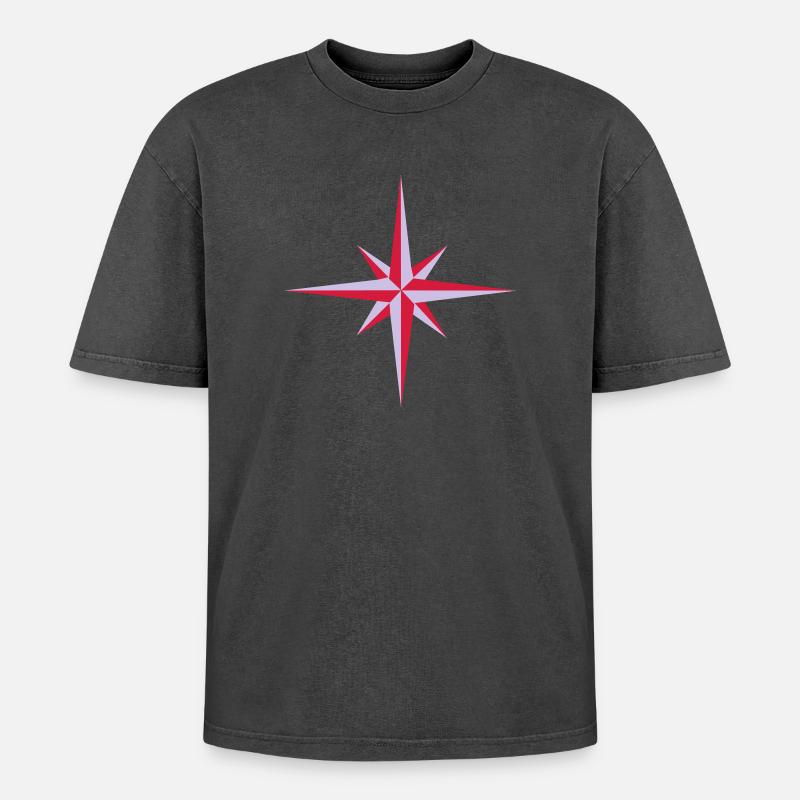 Compass - Oversized Unisex Premium Acid-Washed T-Shirt - acid washed black