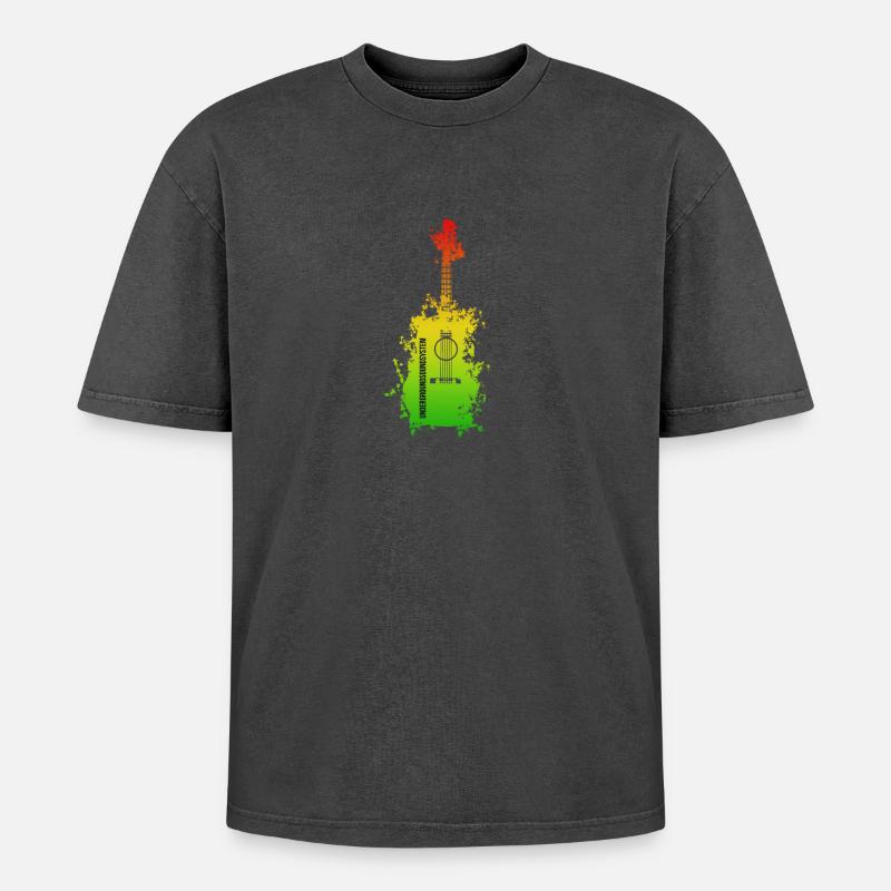 Regenbogen Splatter Gitarre - Oversized Unisex Premium Acid-Washed T-Shirt - Schwarz Acid Wash