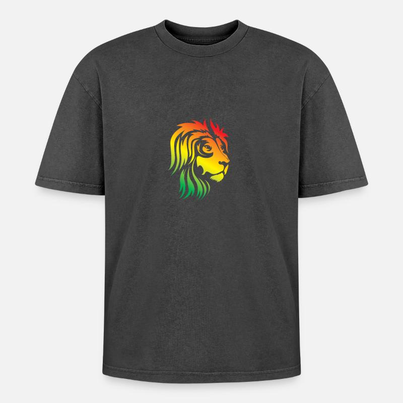 Regenbogenlöwe Kopf - Oversized Unisex Premium Acid-Washed T-Shirt - Schwarz Acid Wash
