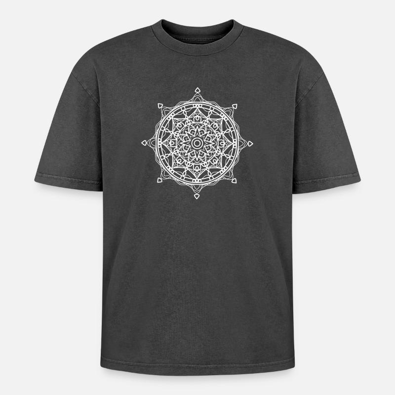 Mandala - Oversized Unisex Premium Acid-Washed T-Shirt - Schwarz Acid Wash