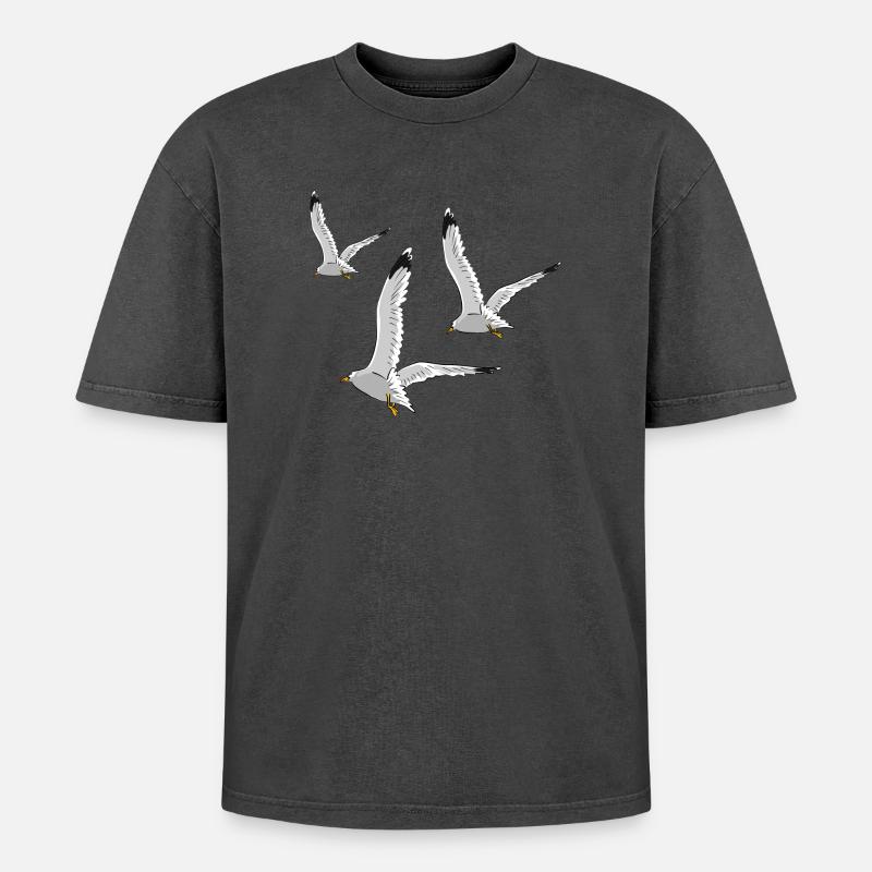 gull - Oversized Unisex Premium Acid-Washed T-Shirt - acid washed black