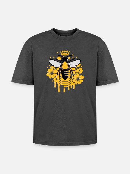 A bee with a crown - Oversized Unisex Premium Acid-Washed T-Shirt - acid washed black
