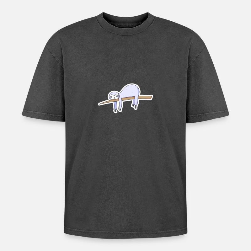 sloth - Oversized Unisex Premium Acid-Washed T-Shirt - acid washed black