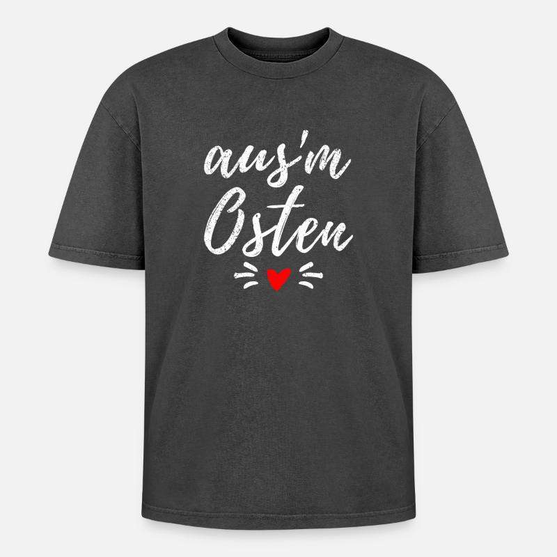 Osten - Ossi - Ost Deutschland - Mauerfall - Oversized Unisex Premium Acid-Washed T-Shirt - Schwarz Acid Wash