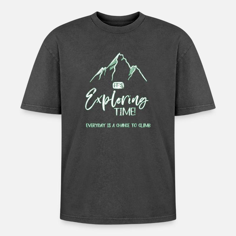 Klettern - Oversized Unisex Premium Acid-Washed T-Shirt - Schwarz Acid Wash